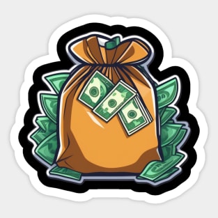 wealthy bag full of dollars Sticker